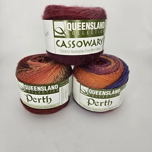 3 Queensland Collection Australian Wool Yarn Skeins Cassowary Perth Super Fine - Picture 1 of 7