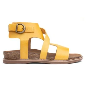 Heavenly Feet Womens Sandals Yellow Adults Ladies Wedge Buckle Strappy SIZE