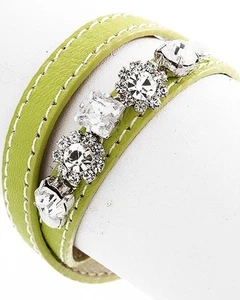 G9 Leatherette Wrap BRACELET Clear Rhinestone Silvertone - Picture 1 of 1
