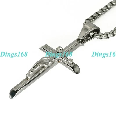 Дизайнер вдохновленный реальный 18K белое золото заполненное INRI крест коробка цепочка ожерелье R378W - Изображение 1 из 2