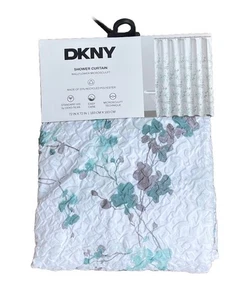 DKNY Wallflower Microsculpt Stoff Duschvorhang Aqua Grün Grau Floral Neu - Bild 1 von 6