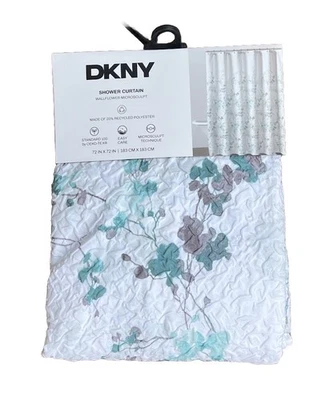 DKNY Flor de Pared Microescultura Tela Cortina de Ducha Verde Agua Gris Floral Nuevo Foto 1 de 4