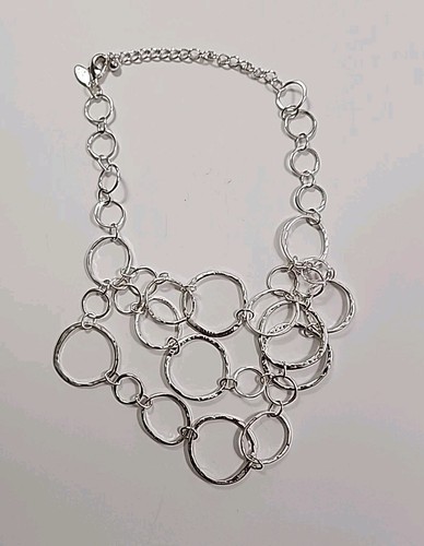 VETEMENTS Collana Chicos nuova con etichetta leggera tono argento stratificato cerchi maglie 20"