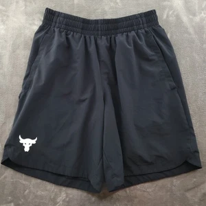 Under Armour Project Rock Shorts Mens Medium Training Gym Stretch Bull Black - Picture 1 of 8