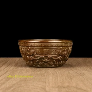 Chinese Antique Bronze Cornucopia Yuanbao Wealth Bowl Statue - Picture 1 of 6
