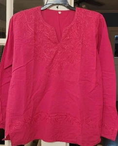 Cotton Embroidered Pink Large Long Sleeve-GORGEOUS-NEW - Picture 1 of 4