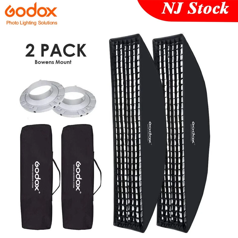 US Godox 22x90cm Rectangle Bowens Mount Strip Softbox with Grid For Strobe Flash - Image 1 of 4