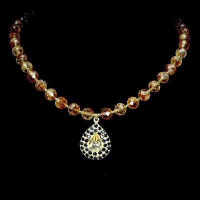 Collar de plata de ley 925 pera citrino 12x8 mm zafiro piedras preciosas 17 pulgadas Foto 1 de 4