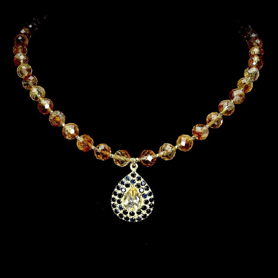 Collar de plata de ley 925 pera citrino 12x8 mm zafiro piedras preciosas 17 pulgadas Foto 1 de 4