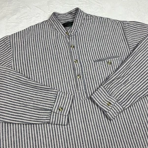 Lee Valley Ireland Mens Large Blue Hickory Striped Henley Pullover Shirt - Picture 1 of 17