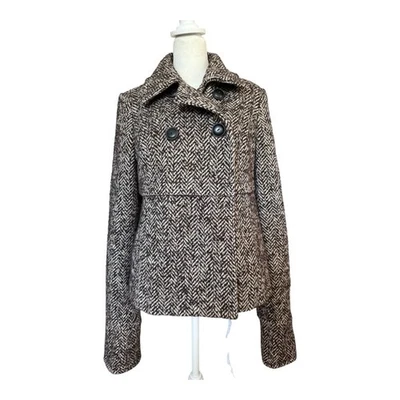 Chaqueta Chaquetón Antigua Academia Marrón Tweed Mezcla Lana Talla Pequeña Foto 1 de 4