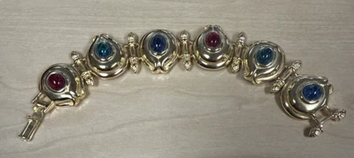 Винтажный широкий позолоченный браслет FENDI с несколькими драгоценными камнями - Изображение 1 из 4