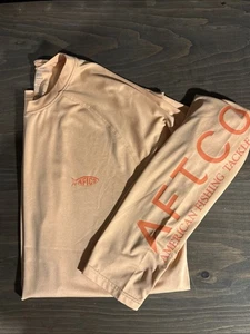 AFTCO Fishing Shirt Men Large Orange Long Sleeve Performance Aftech EUC - Picture 1 of 8