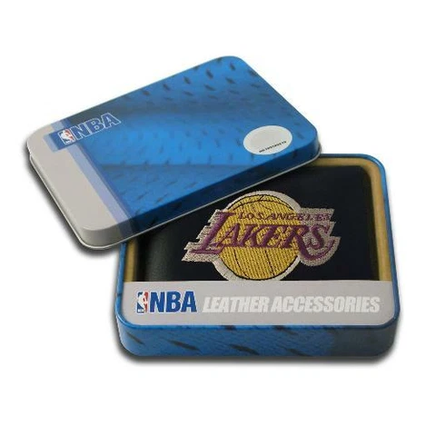 Los Angeles Lakers Embroidered Leather Billfold Wallet NEW in Gift Tin Cover