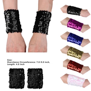 Womens Oversleeve Gift Cuffs One Size Costume Sparkle Sequins Stretchy Cosplay - Picture 1 of 105