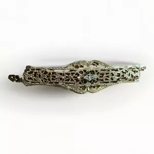 Vintage 12K Gold Filled Filigree Bar Rope Chain Bracelet with Center Diamond - Picture 1 of 13