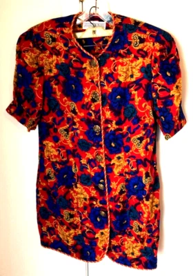 Vintage Jessica Howard Women Skirt Suit Red Rayon Floral Short Sleeve USA 16 - Image 1 of 4