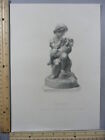 Rare Antique Original VTG Go To Sleep Cute Girl & Dog Statue Engraving Art Print