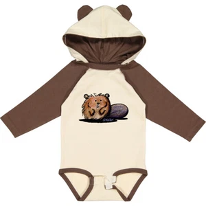 Inktastic KiniArt Beaver Long Sleeve Creeper - KiniArt Cute Cartoon Art Gifts - Picture 1 of 6