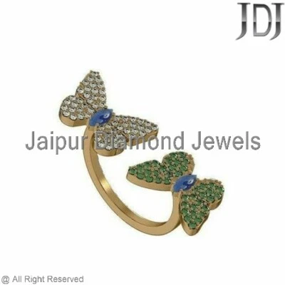 Natural Sapphire Diamond Chrome Diopside 14kt Yellow Gold Butterfly Ring Jewelry - Image 1 of 4