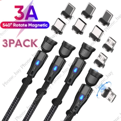 540° Rotate Magnetic Phone Charger Charging Cable For Micro USB/Type C/ iPhone - Image 1 of 4