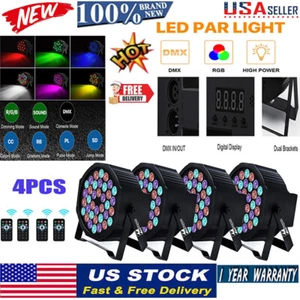 4Pcs Sound Activated Par Lights RGBW Stage Lighting DMX Club Party DJ Disco Show - Picture 1 of 9