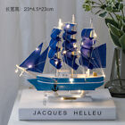 Wooden Sailboat With Lamp Crafts Boat Gift Ship Model Desktop Decor Miniatures