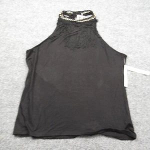 Anthropologie Maeve Top Women Extra Large Black Crochet Fringe Rhinestones Flaw - Picture 1 of 10