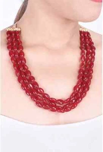 RED EMERALD BEADED GROOM LAYERED NECKLACE LONG MALA RANI HAAR INDIAN JEWELLERY - Picture 1 of 5