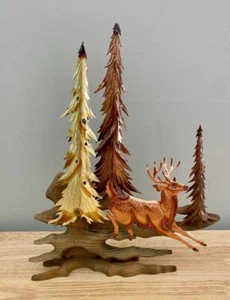 Vintage Home Interior Metall & Holz laufender Hirsch Wandbehang Deko hängen oder stehen - Bild 1 von 4