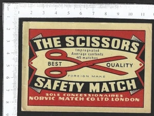 THE SCISSORS vintage LARGE matchbox label - Picture 1 of 1