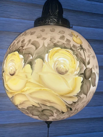 4pc 1920's Antique Gone Wind Parlor Hanging & Hurricane Lamp Hand Painted Yellow Cover