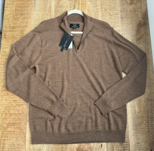 Maglione pullover Magaschoni uomo 1/4 zip lana marrone manica lunga silenzioso lusso - Foto 1 di 9