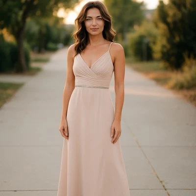 Monique Lhuillier украшенный надежном V шеи румяна макси платье размер 6 новый с Ярлыками - Изображение 1 из 4