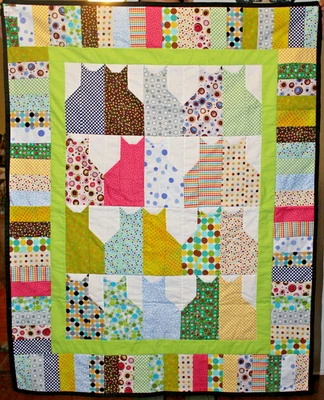Handmade  Gorgeous Green Trim  Colorful Print Kitty Cat Quilt Throw CAT RESCUE - Image 1 of 2