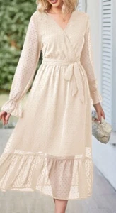 BTFBM Women's Casual Dress Long Sleeve Wrap V Neck Peach Print Bohemian Swing - Picture 1 of 6