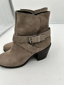 BCBG Generation Aries Ankle Boots Gray Brown Suede Size 8.5 Biker Buckle Straps - Picture 1 of 10