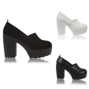 WOMENS LADIES CLEATED SOLE CHUNKY BLOCK HEEL PLATFORM COURT SHOES SIZE 3-8 - Picture 1 of 16