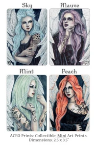 ACEO LE PRINTS Angels Tattoos Colors Gothic Pastel Goth Blue Pink Mint Green - Picture 1 of 7