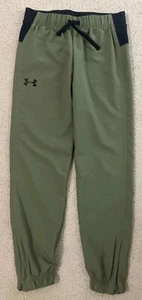 UNDER ARMOUR Sz Medium Girls LOOSE FIT Olive Green Black Jogger Pants zip Ankle - Picture 1 of 8