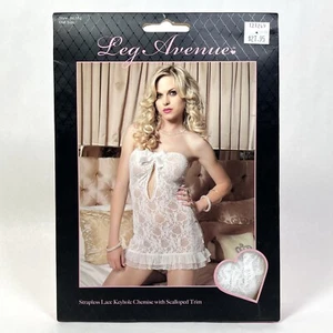 Leg Avenue STRAPLESS Lace CHEMISE Ruffle White Teddy 86351 Sexy Lingerie NIB - Picture 1 of 5