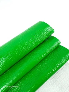 Kelly Green Patent Croco Alligator Leather Embossed TextureAmazing Relief 2018v2 - Picture 1 of 3