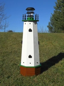 Solar lighthouse wood decorative lawn garden ornament 3 ft tall green accents - Picture 1 of 4