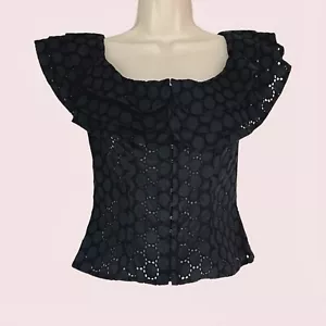 JS Collections Black Off-the-Shoulder Tiered Ruffle Sleeveless Top Cocktail 4 - Picture 1 of 4