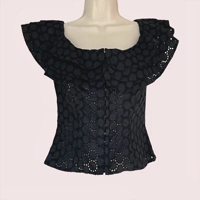 JS Collections Black Off-the-Shoulder Tiered Ruffle Sleeveless Top Cocktail 4 - Image 1 of 4