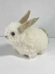 Alpaka Wolle Hase Kaninchen Plüschtier weiß mit braunem Schwanz 6x6,5 Zoll weich flauschig - Bild 1 von 11