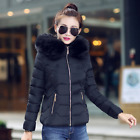 Womens Puffer Cotton Fur Collar Hooded Jacket Parka Ladies Quilted Winter Coat
