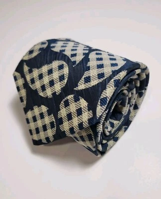 Corbata De Colección Emporio Armani 55" Azul Marino Beige Blanco Paisley Seda Estampado Texturizada Foto 1 de 4
