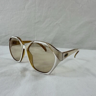 Óculos de sol vintage anos 70 armação feminina oversized Dior 2178 Optyl hexagonal âmbar branco - Imagem 1 de 4