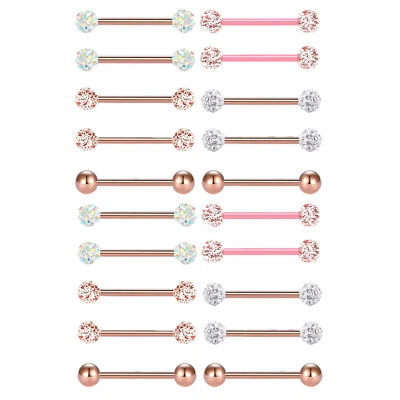 20 peças de piercing no corpo anel de língua 14G 316L aço inoxidável CZ - Imagem 1 de 4